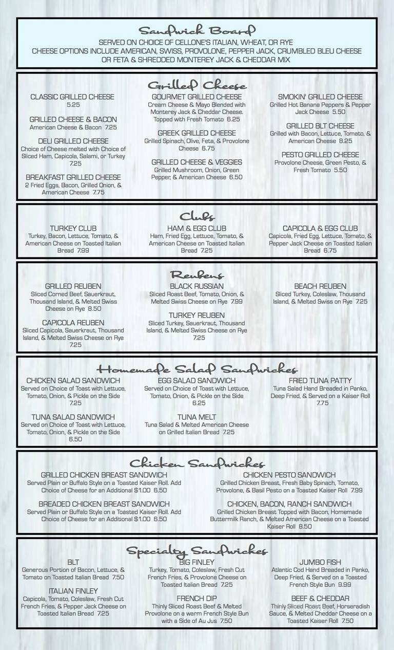 Beach House Restaurant - Finleyville, PA menu_pic