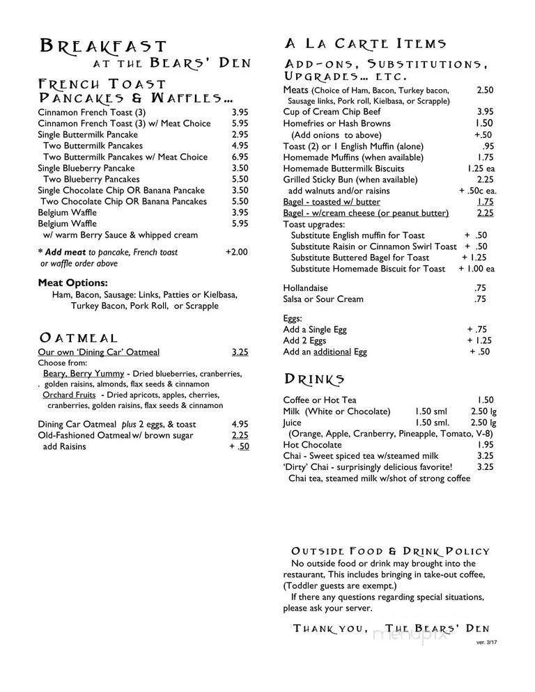 Bears Den Of Boyertown - Boyertown, PA menu_pic