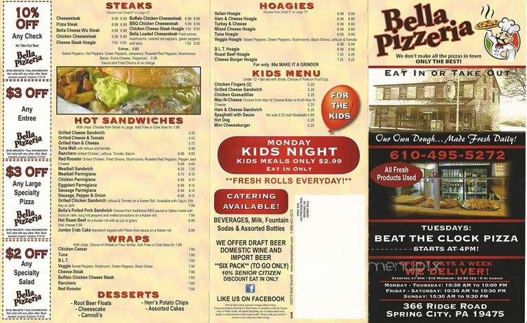 Bella Pizzeria - Spring City, PA menu_pic