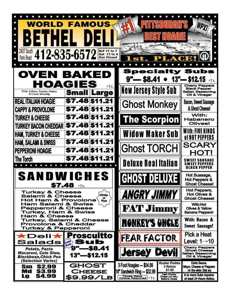 Bethel Deli - Bethel Park, PA menu_pic