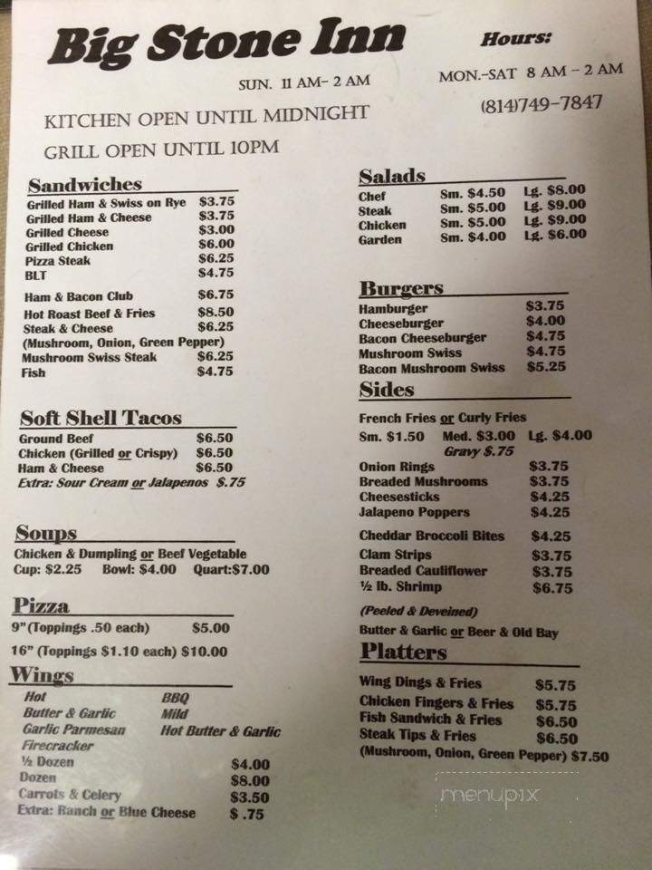Big Stone Inn - Nanty Glo, PA menu_pic
