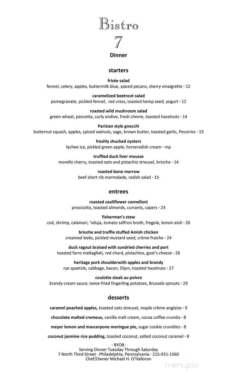 Bistro 7 - Philadelphia, PA menu_pic
