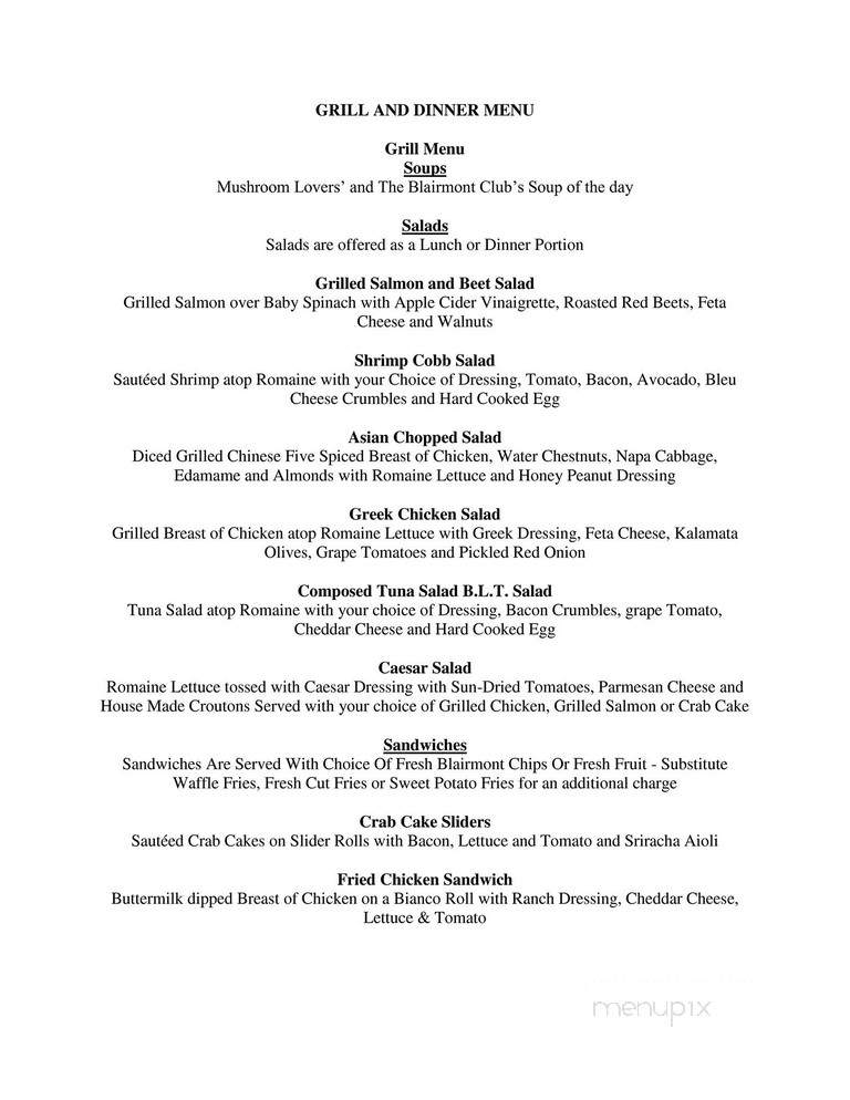 Blairmont Club - Hollidaysburg, PA menu_pic