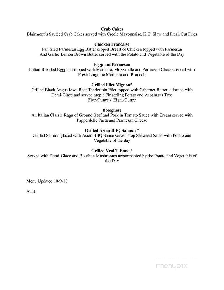 Blairmont Club - Hollidaysburg, PA menu_pic