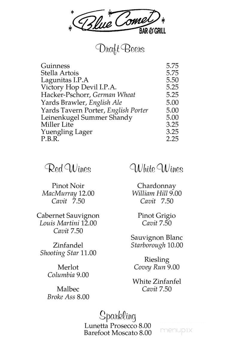 Blue Comet Bar & Grill - Glenside, PA menu_pic
