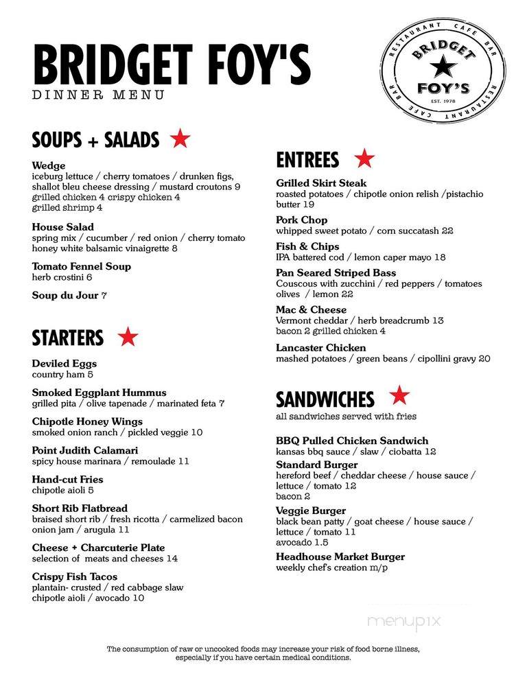 Bridget Foy's - Philadelphia, PA menu_pic