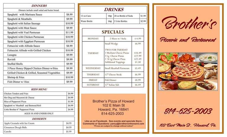 Brother's Pizza - Beech Creek, PA menu_pic