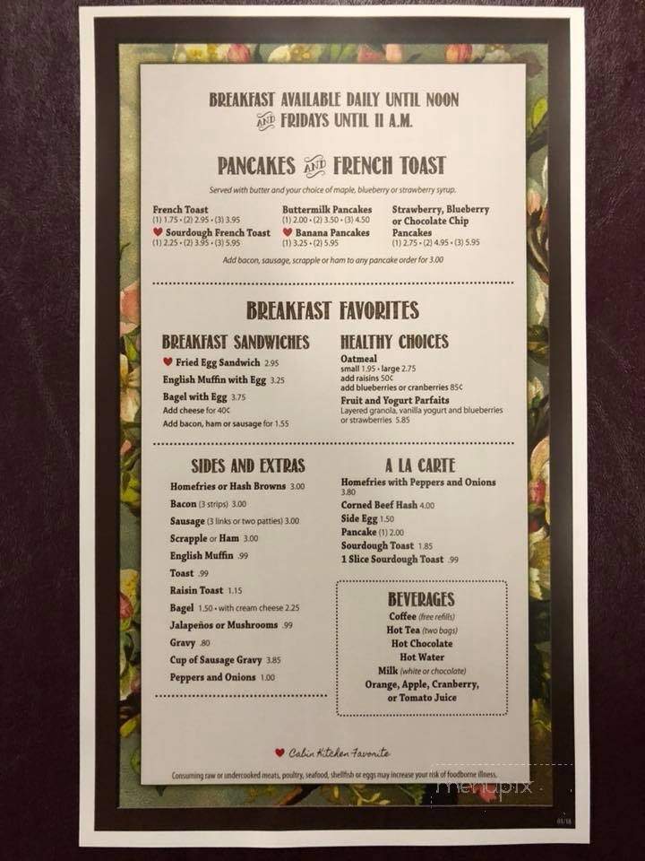 Cabin Kitchen Restaurant - Emporium, PA menu_pic