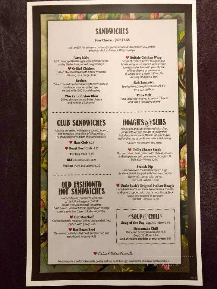 Cabin Kitchen Restaurant - Emporium, PA menu_pic