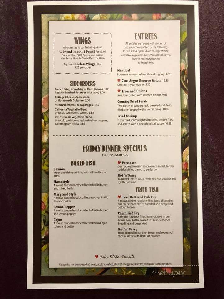 Cabin Kitchen Restaurant - Emporium, PA menu_pic