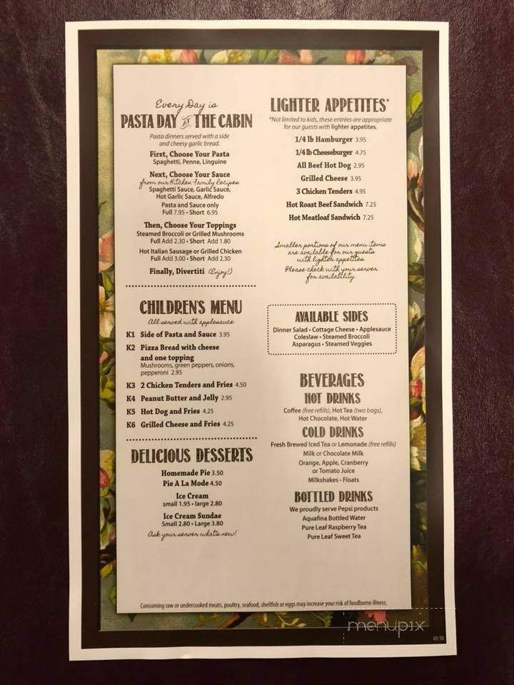 Cabin Kitchen Restaurant - Emporium, PA menu_pic