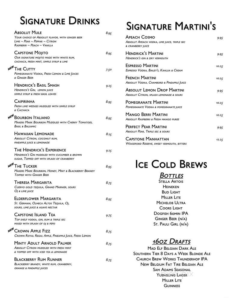 Capstone Grill - McMurray, PA menu_pic