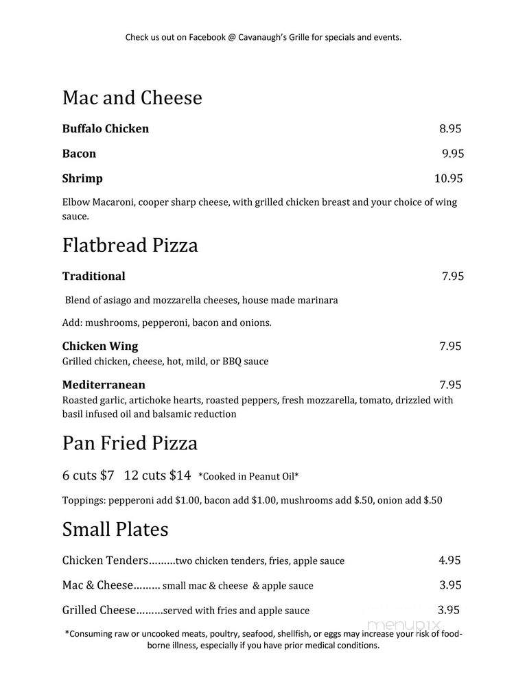 Cavanaugh's Grille - Mountain Top, PA menu_pic