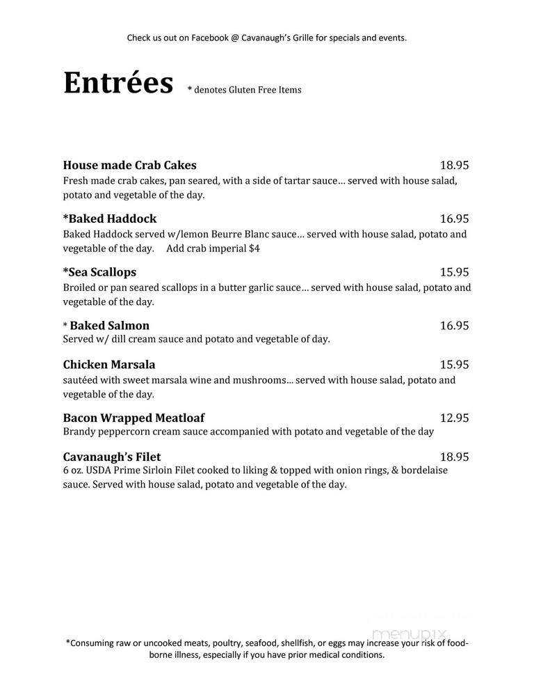 Cavanaugh's Grille - Mountain Top, PA menu_pic