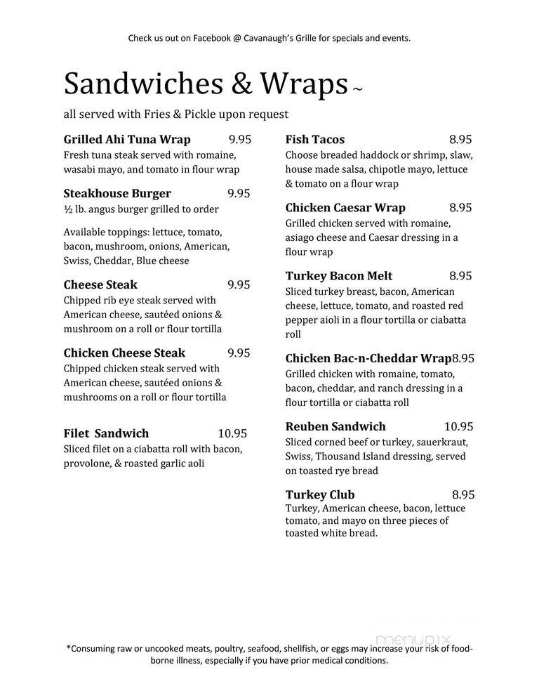 Cavanaugh's Grille - Mountain Top, PA menu_pic