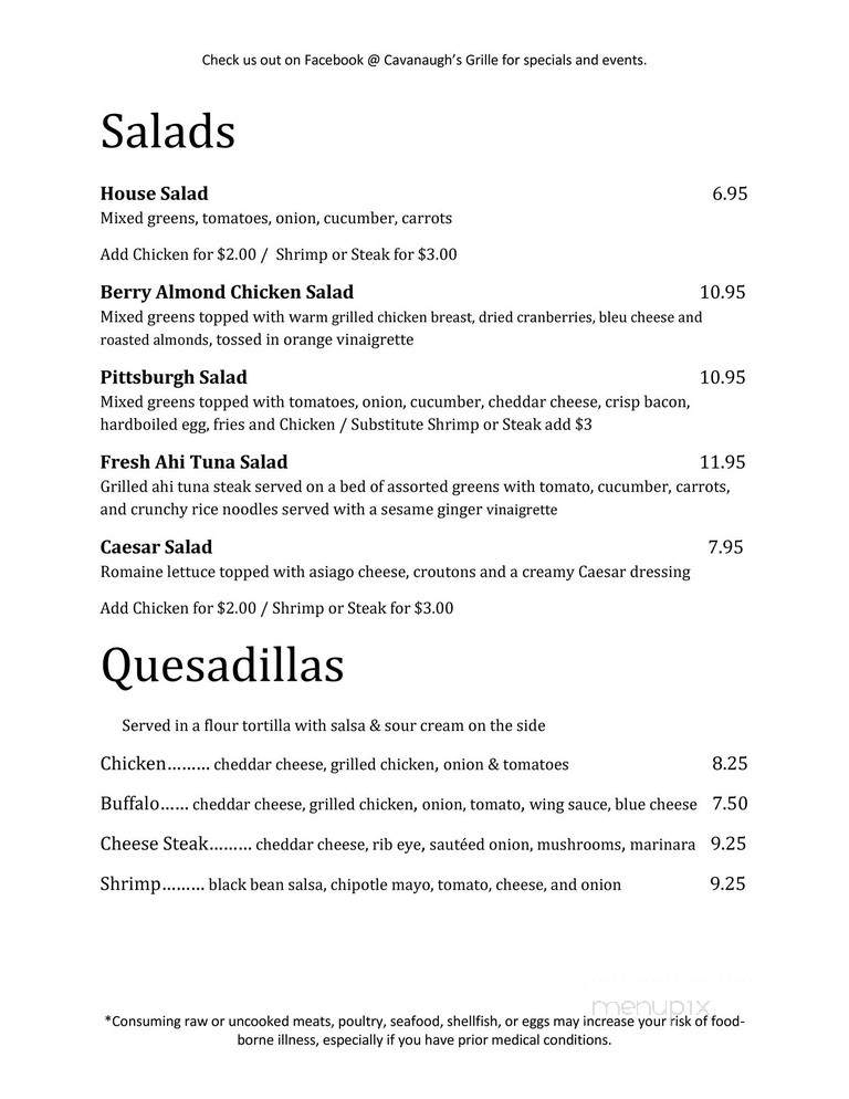 Cavanaugh's Grille - Mountain Top, PA menu_pic