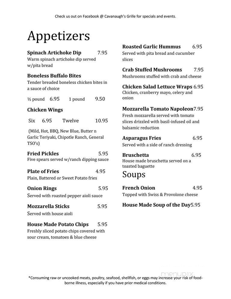 Cavanaugh's Grille - Mountain Top, PA menu_pic