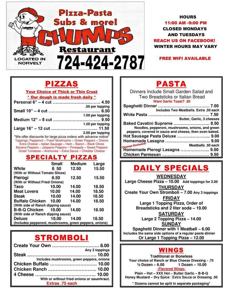 Chumps Restaurant - Norvelt, PA menu_pic