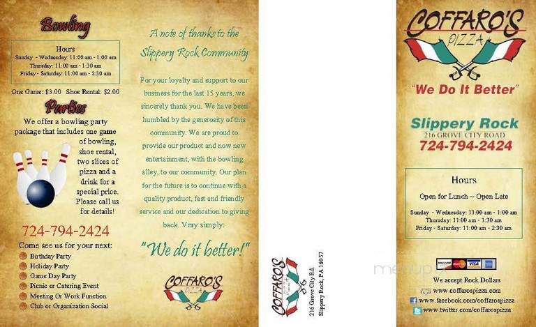 Coffaro's Pizza - Grove City, PA menu_pic