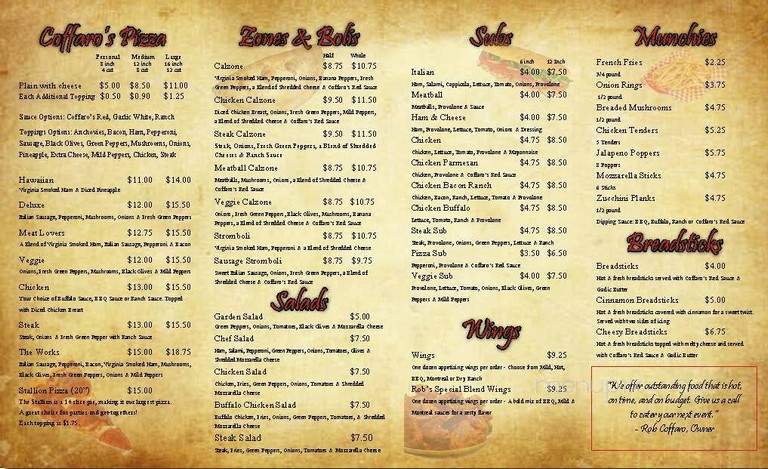Coffaro's Pizza - Grove City, PA menu_pic
