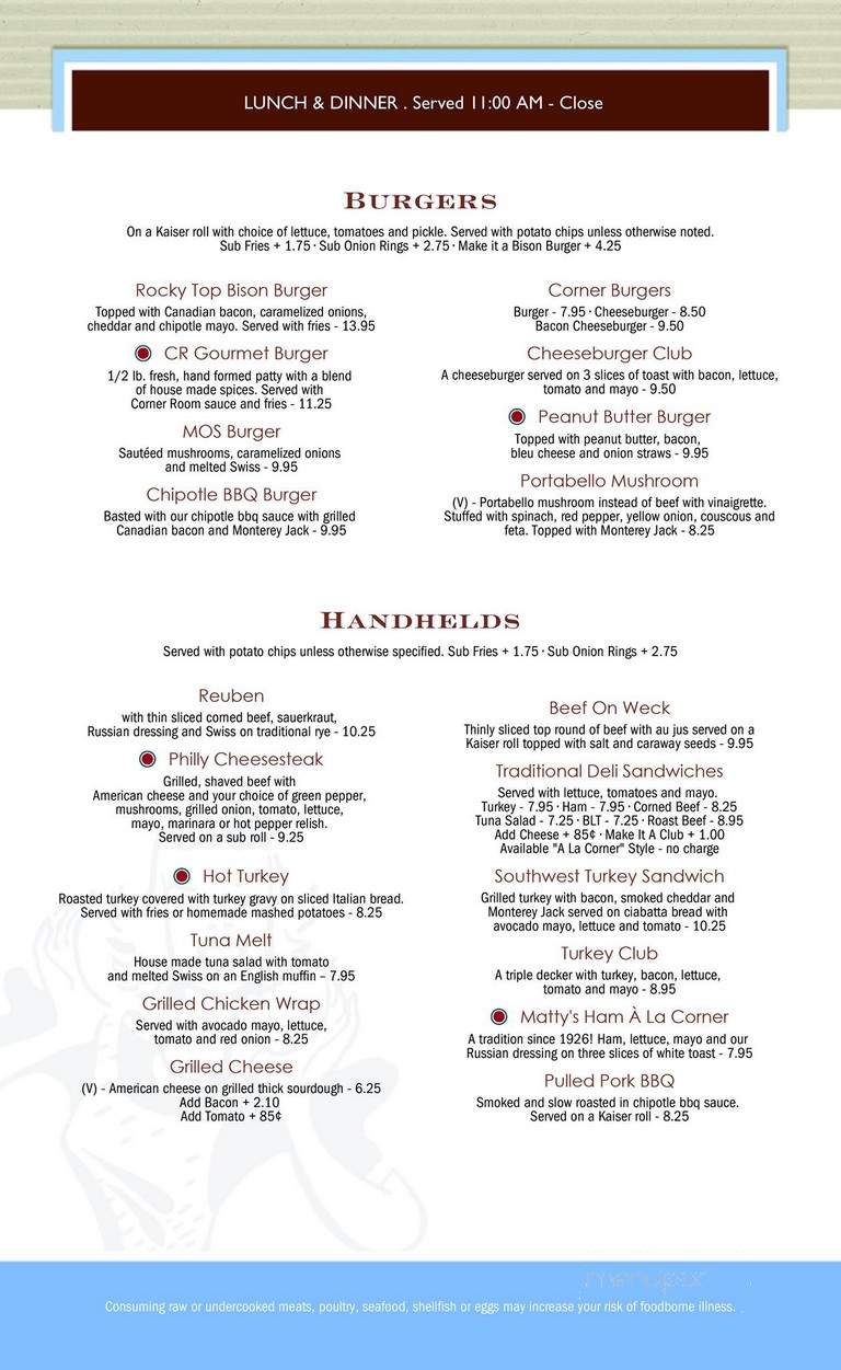 Corner Room - State College, PA menu_pic