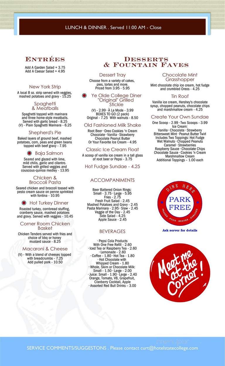 Corner Room - State College, PA menu_pic