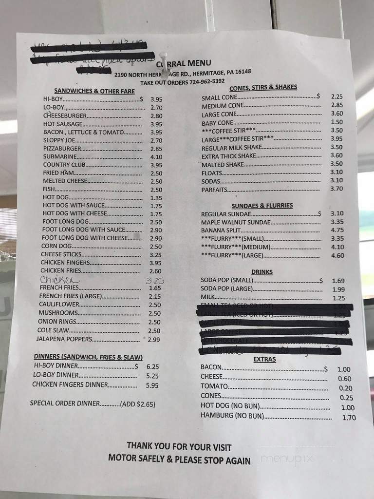 Corral - Hermitage, PA menu_pic