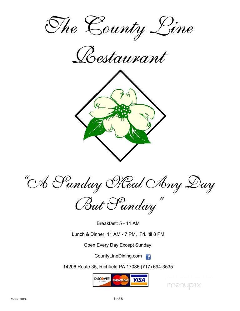 County Line Restaurant - Richfield, PA menu_pic