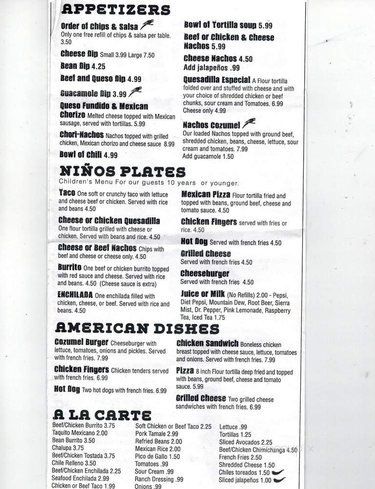 Cozumel - Clarion, PA menu_pic