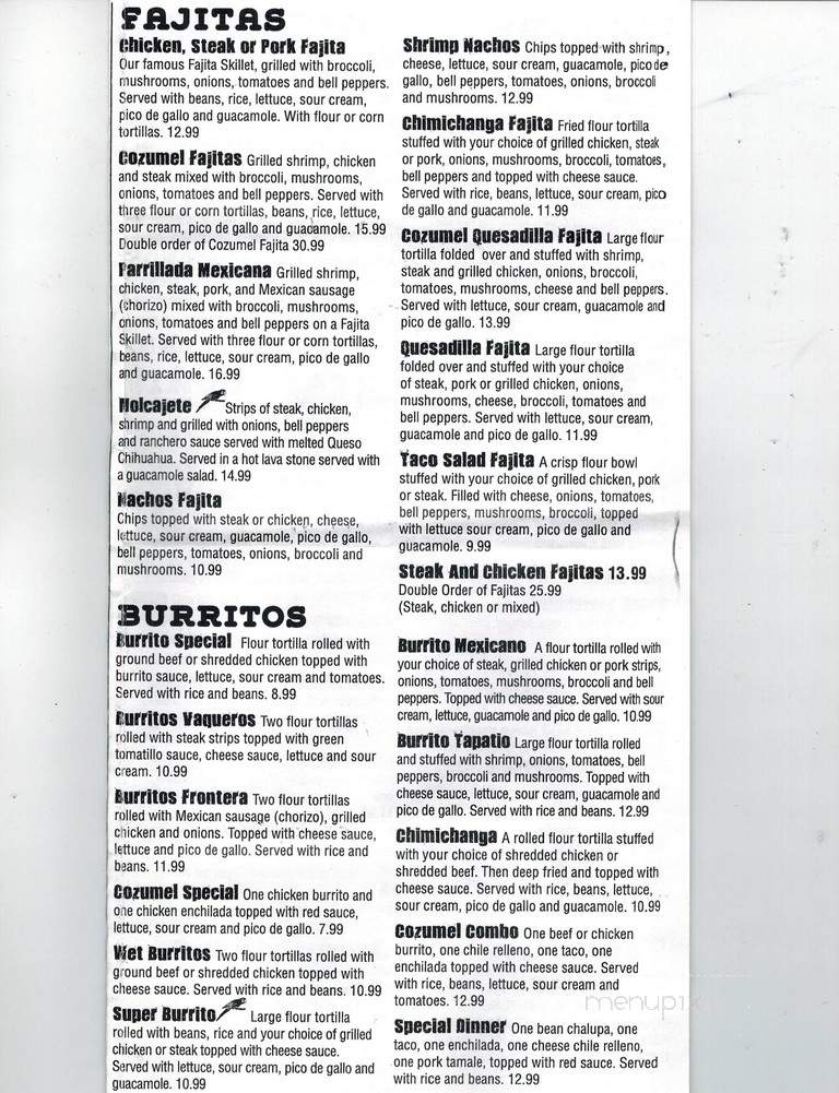 Cozumel - Clarion, PA menu_pic