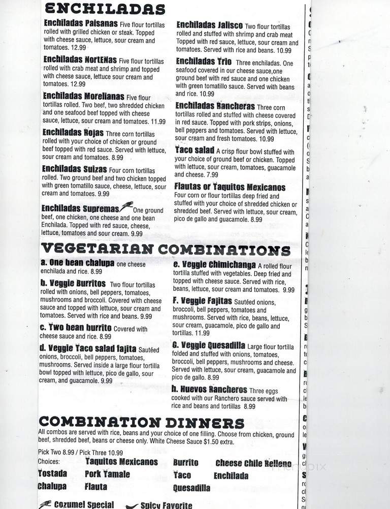Cozumel - Clarion, PA menu_pic
