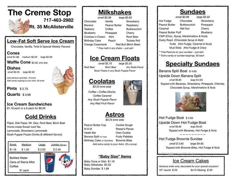 Creme Stop - McAlisterville, PA menu_pic