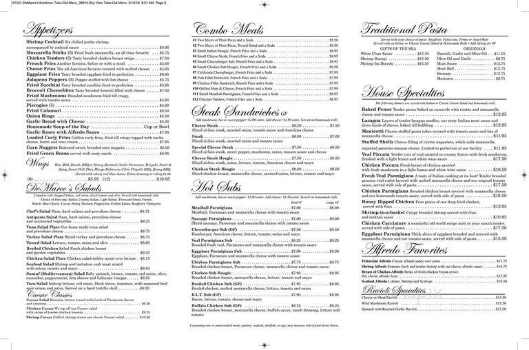 Demarco's Italian Restaurant - Kutztown, PA menu_pic