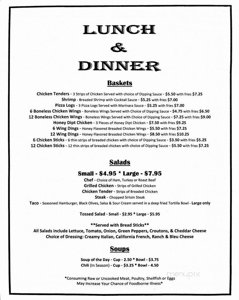Downey's - Ulysses, PA menu_pic
