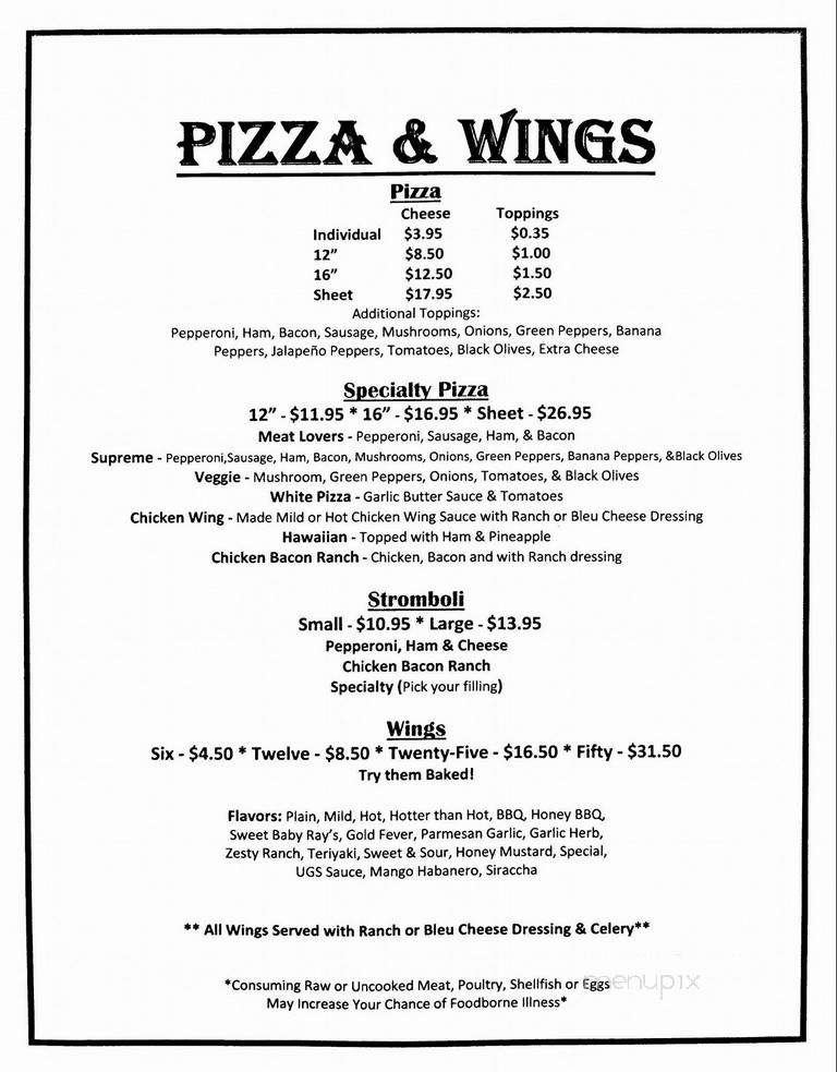 Downey's - Ulysses, PA menu_pic