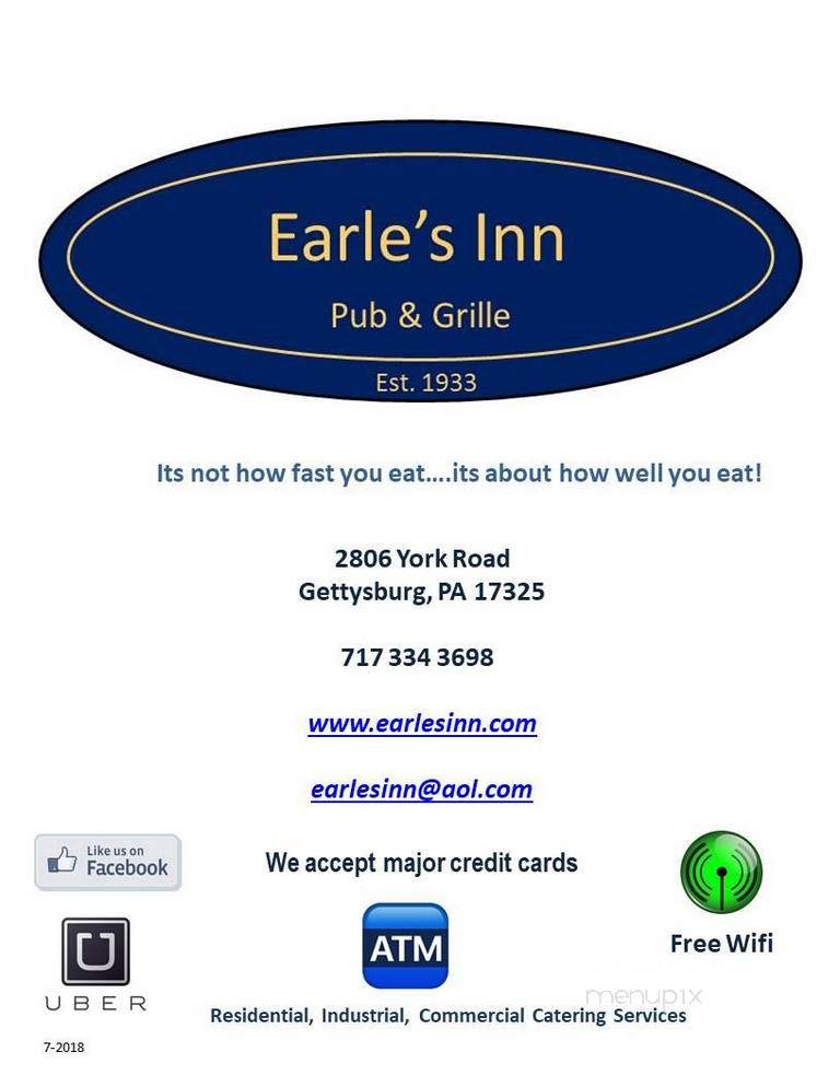 Earle's Inn - Gettysburg, PA menu_pic