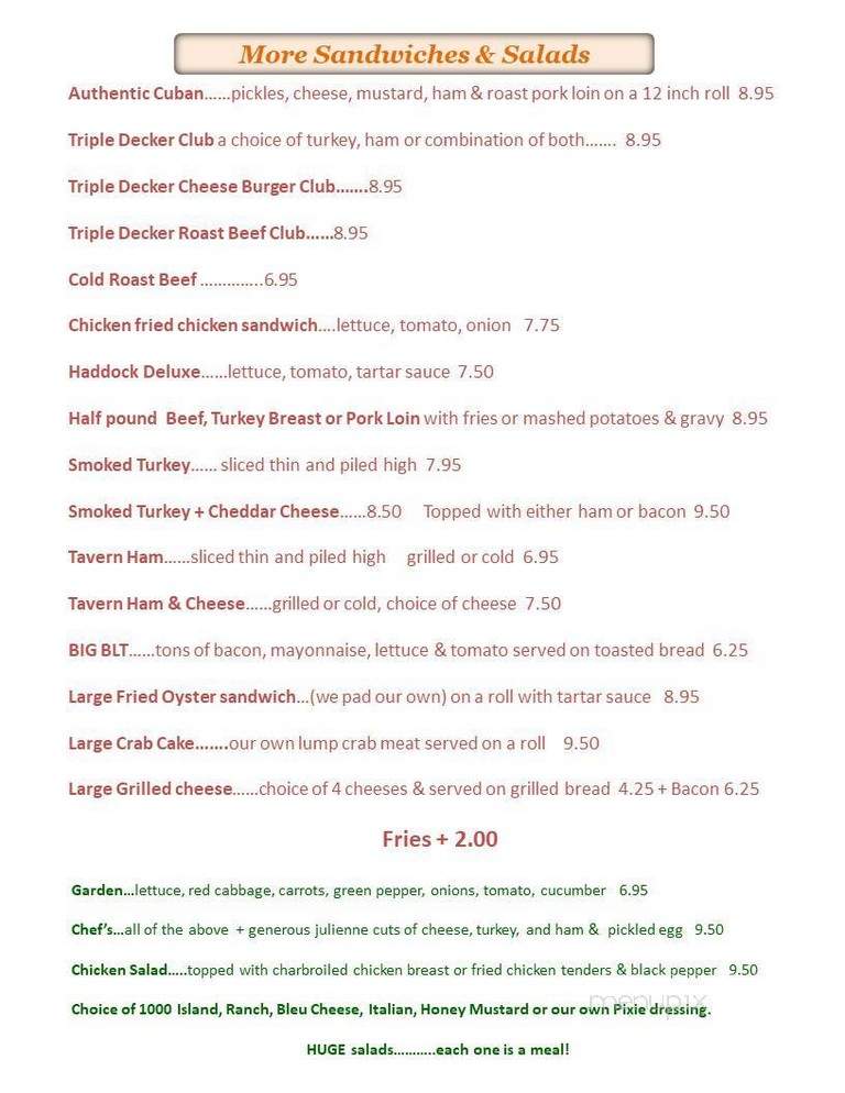 Earle's Inn - Gettysburg, PA menu_pic