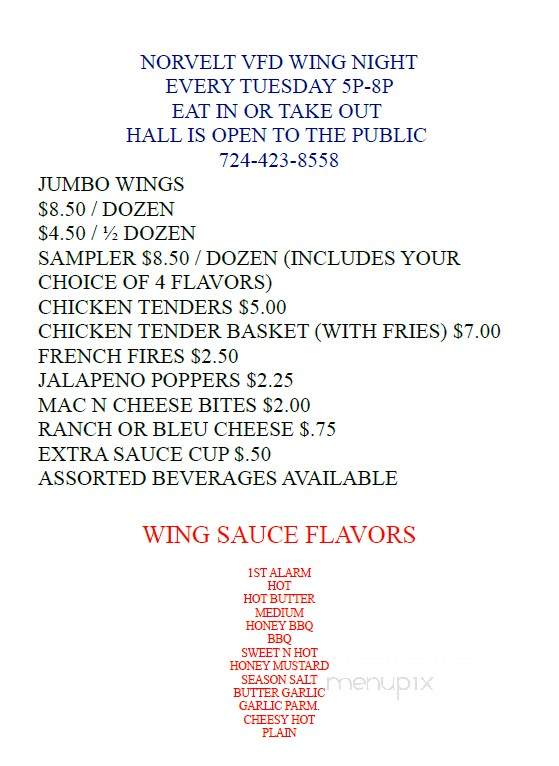 Eleanor Roosevelt Hall - Norvelt, PA menu_pic