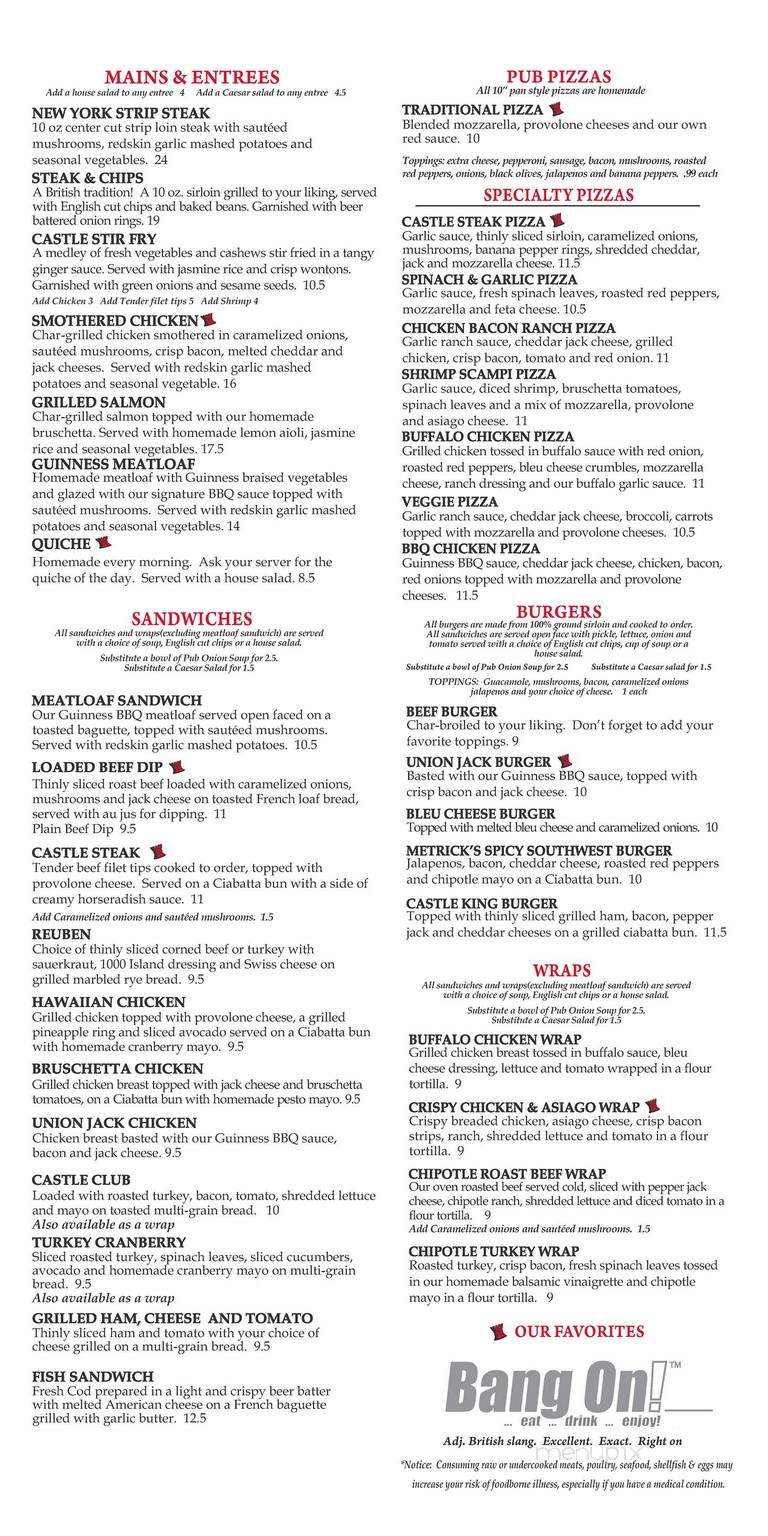 Elephant & Castle Pub & Restaurant - Mercer, PA menu_pic