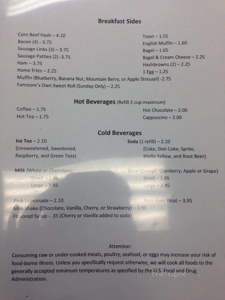 Famoore's Family Restaurant - Oil City, PA menu_pic