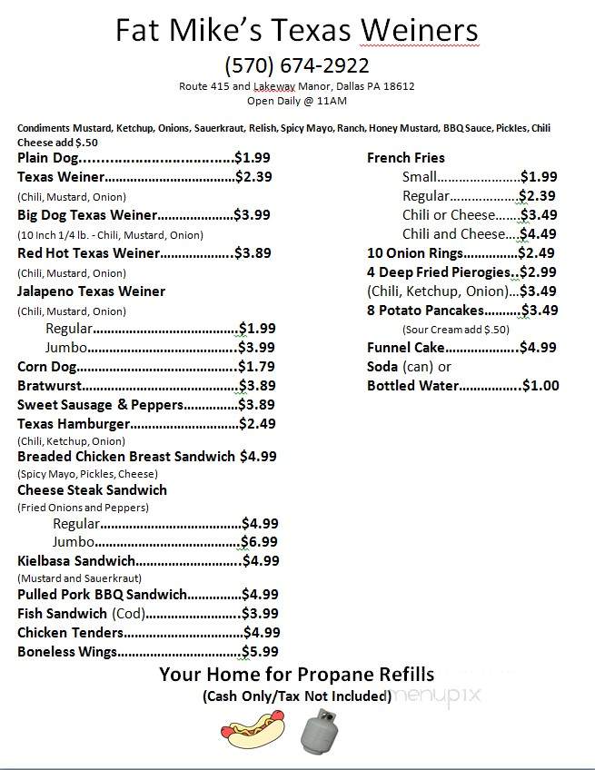 Fat Mike's Texas Weiners - Dallas, PA menu_pic
