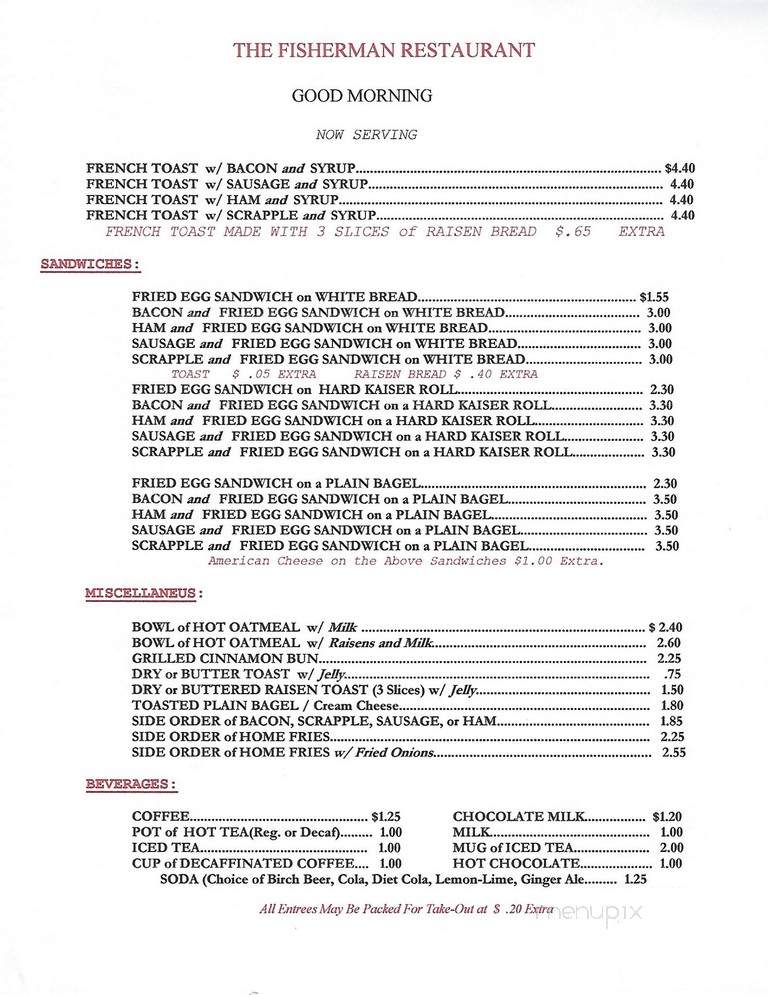 Fisherman Restaurant - Phoenixville, PA menu_pic
