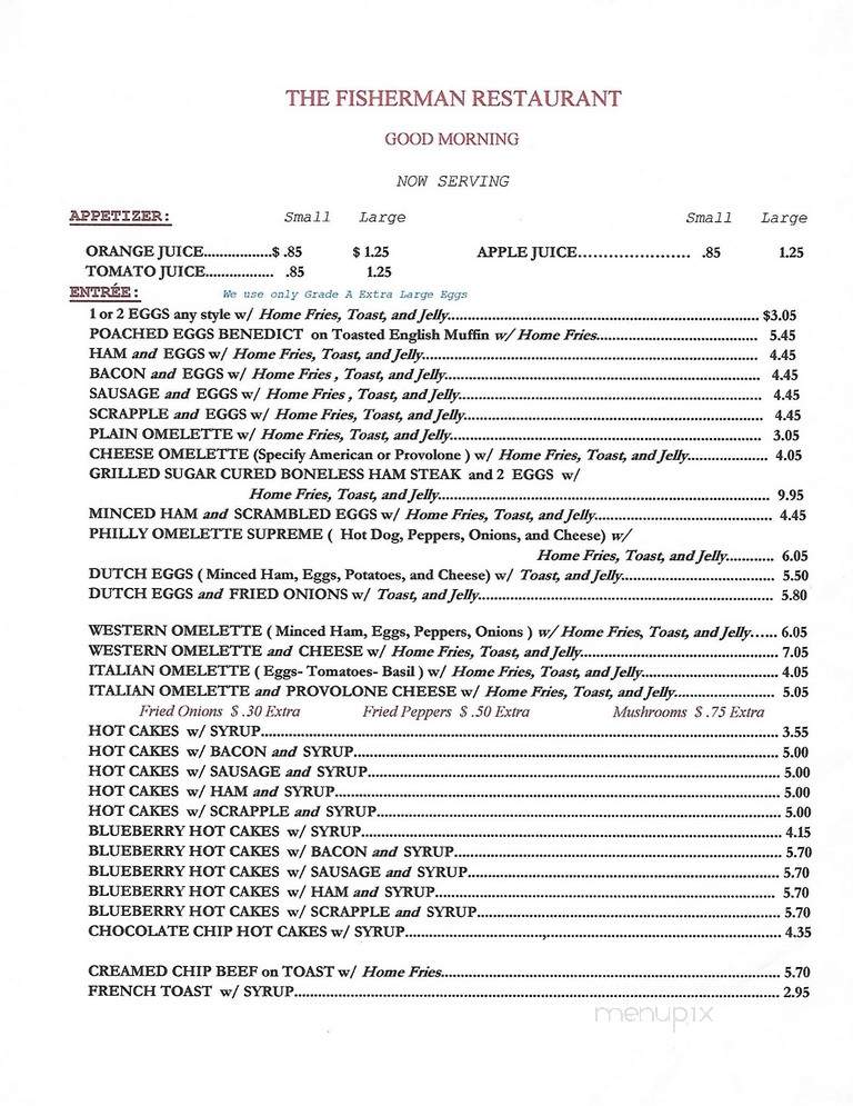 Fisherman Restaurant - Phoenixville, PA menu_pic
