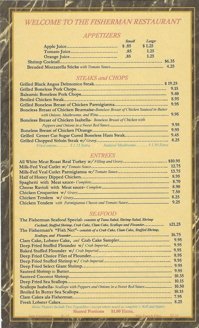 Fisherman Restaurant - Phoenixville, PA menu_pic