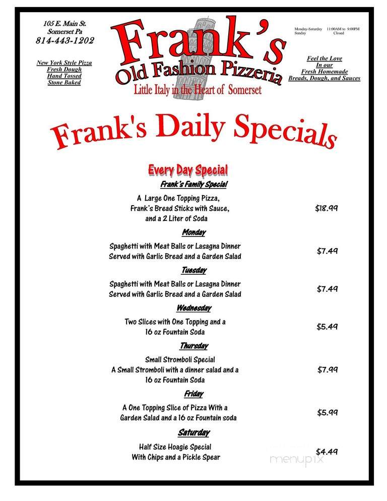 Frank's Old Fashion Pizzeria - Somerset, PA