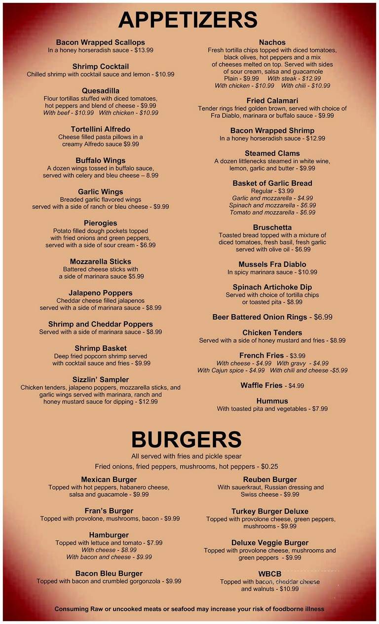 Fran's Pub - New Hope, PA menu_pic