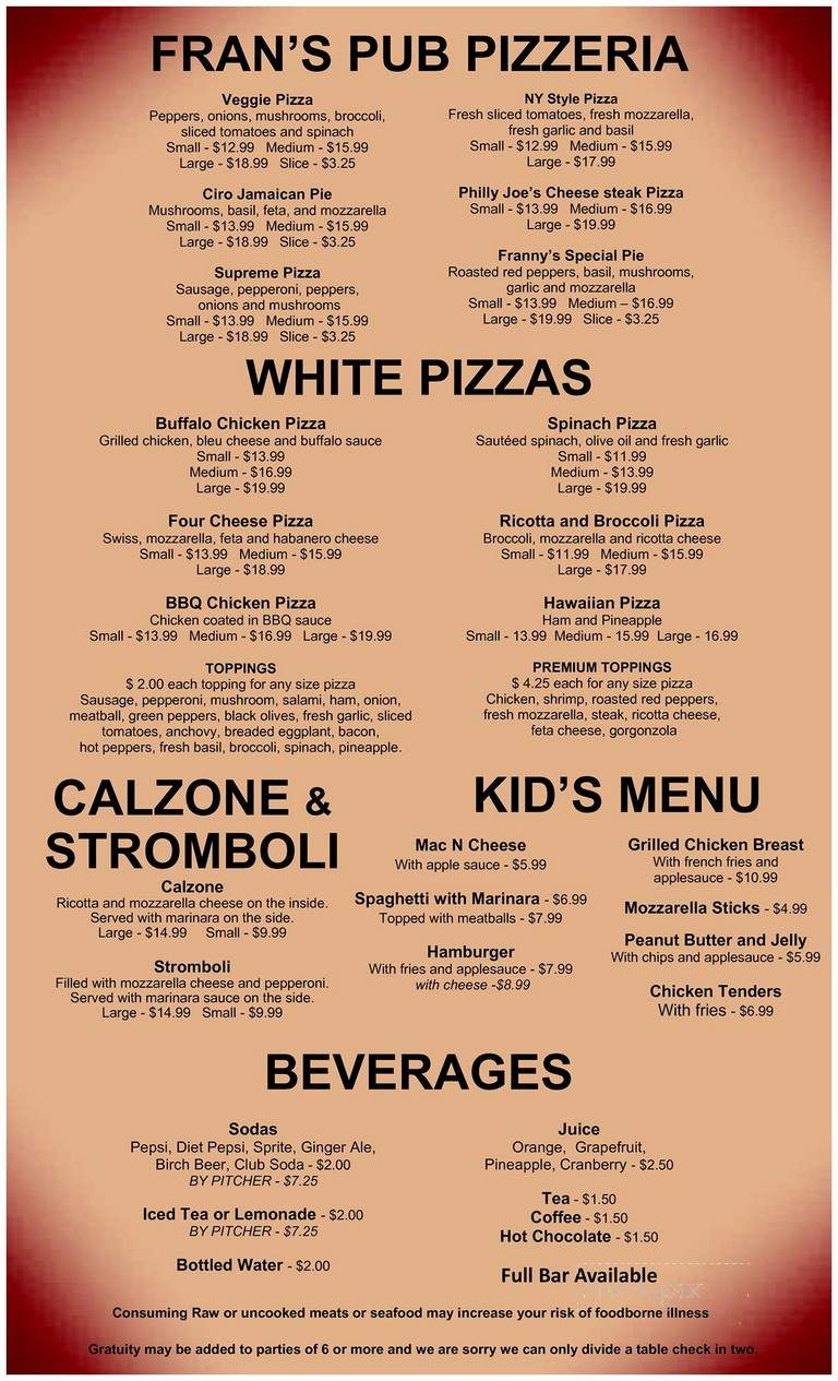 Fran's Pub - New Hope, PA menu_pic