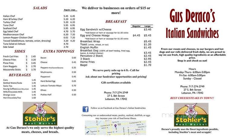 Gus Deraco's Italian Sandwich - Lebanon, PA menu_pic