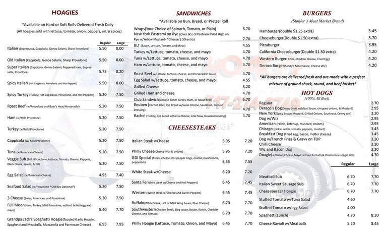 Gus Deraco's Italian Sandwich - Lebanon, PA menu_pic