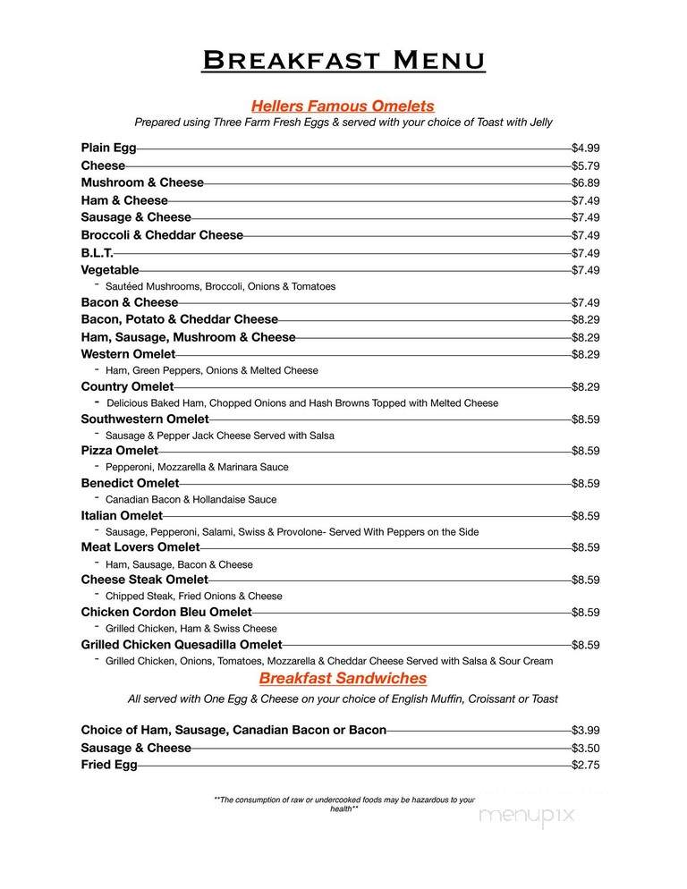 Hellers Family Restaurant - Williamsport, PA menu_pic